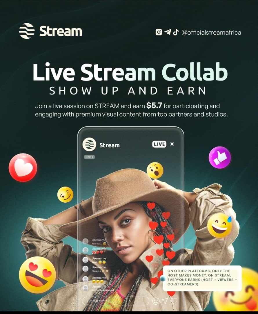 A joyful man holding a phone with the Stream app logo